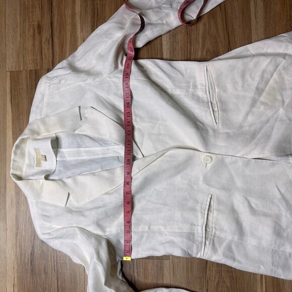 Michael Kors Relaxed Long White Linen Blazer Ruched 3/4 Sleeves Size XL - Picture 4 of 7